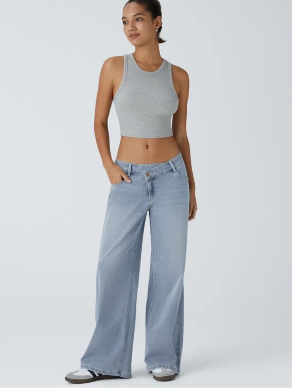 Halara Flex™ Asymmetric Low Rise Zipper Pockets Baggy Wide Leg Casual Jeans - Picture 5 of 5